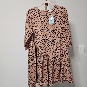 Hayden Pink Animal-Print Asymmetrical Ruffle Dress Size Large